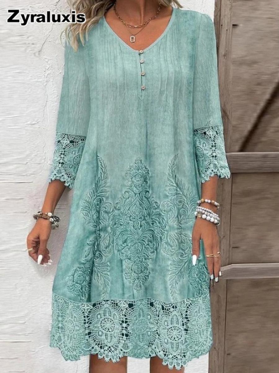 New Women s Spring/Summer Runway Lace Trim Solid Color Dress S