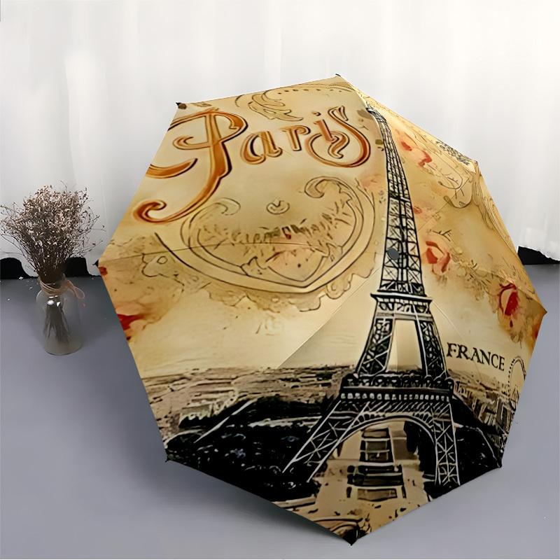 1pc Eiffel Tower Pattern Automatic Opening/Closing Umbrella with Operation & Windproof Canopy yy260311020