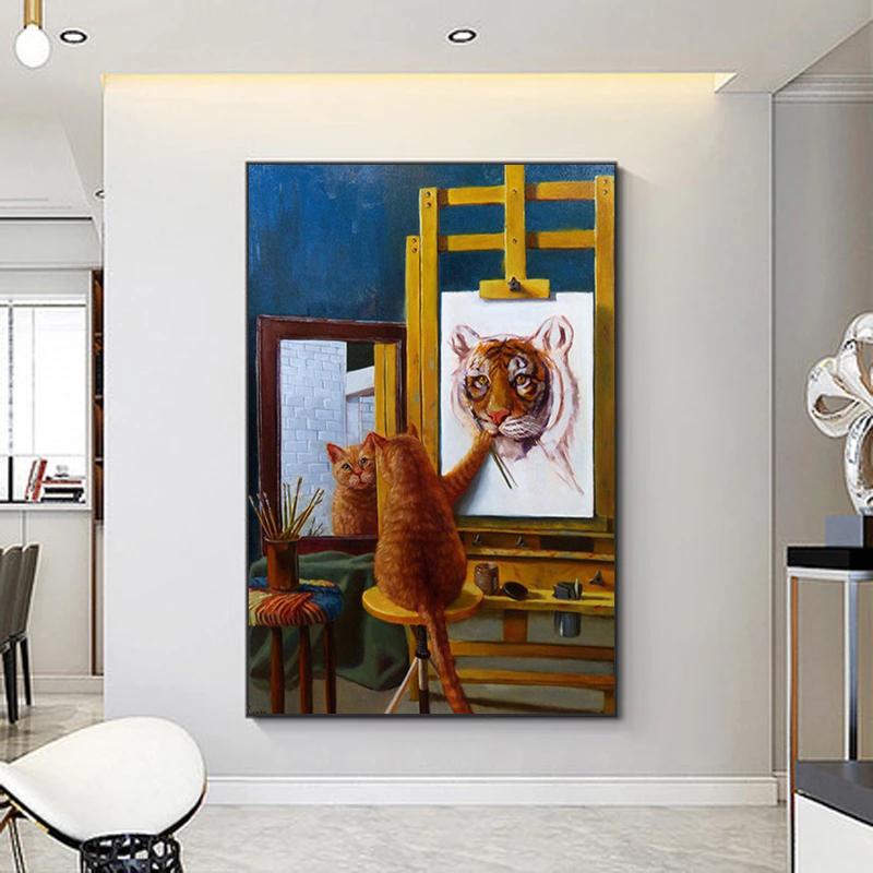 Funny Cute Cat Canvas Paintings Animal Big Eyes Kitty Posters and Prints Black and White Pictures for Kids BedRoom Home Decor No Frame