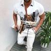 2022 Printed Summer Four-sided Elastic Casual Men's Short-sleeved Slim-fit Lapel Shirt