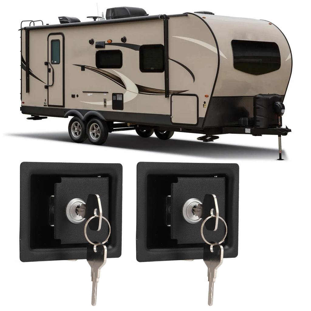 2 Pcs RV Handle Latch Carbon Steel Zinc Alloy Embedded Panel Toolbox Cabinet Lock for Trailers Car
