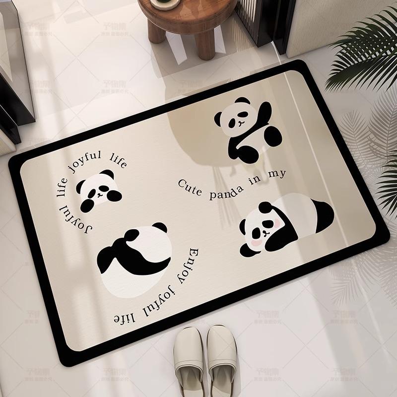 Panda Cartoon Kieselgur Saugmatte Badezimmerbodenmatte Toilettentürmatte Rutschfeste Fußmatte Eingangstürmatte
