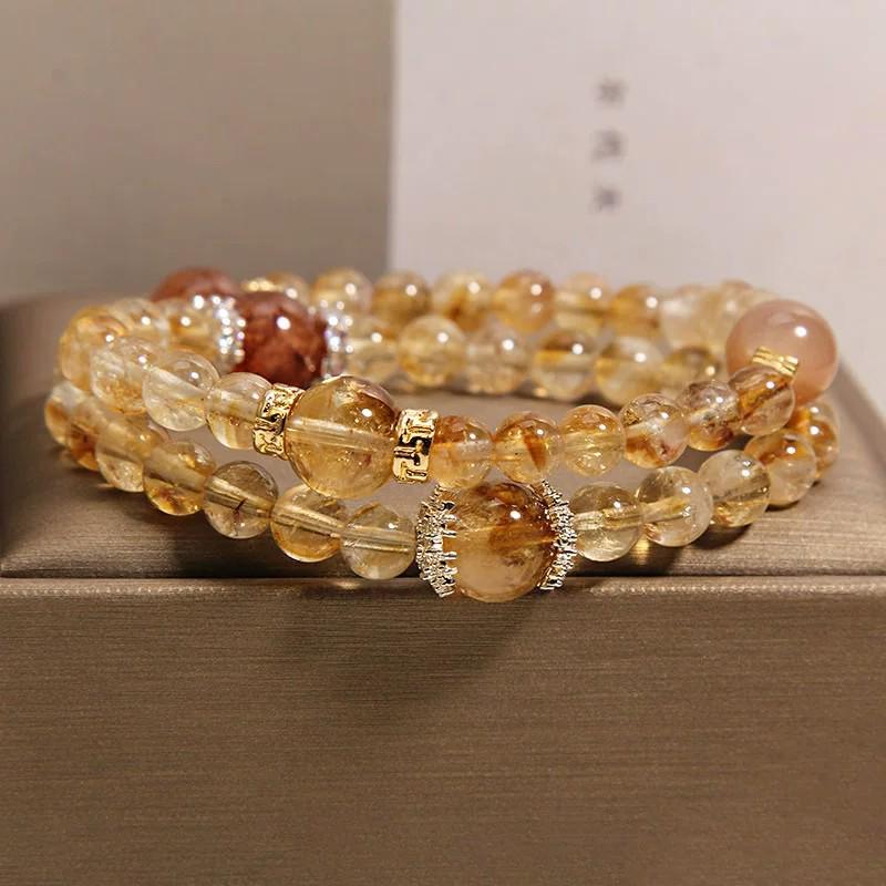 Exquisite Yellow Topaz Double Circle Bracelet: Elegant and Versatile Luxury for Women