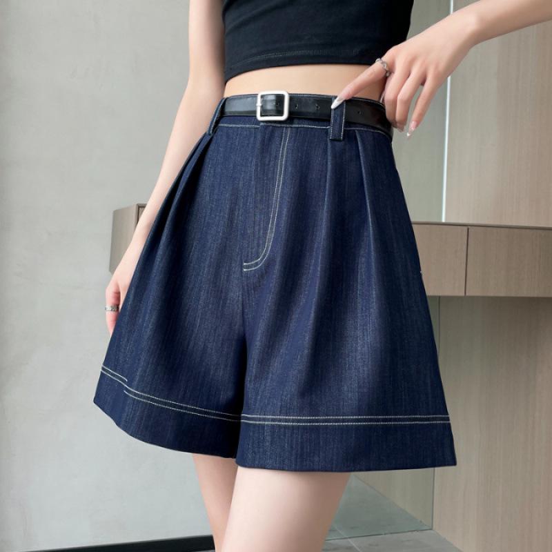 

Women s High Waist Dark Blue Tencel Denim Shorts - Summer Loose Fit, Cooling Ice Silk, Mid-Length Wide-Leg Design 4XL