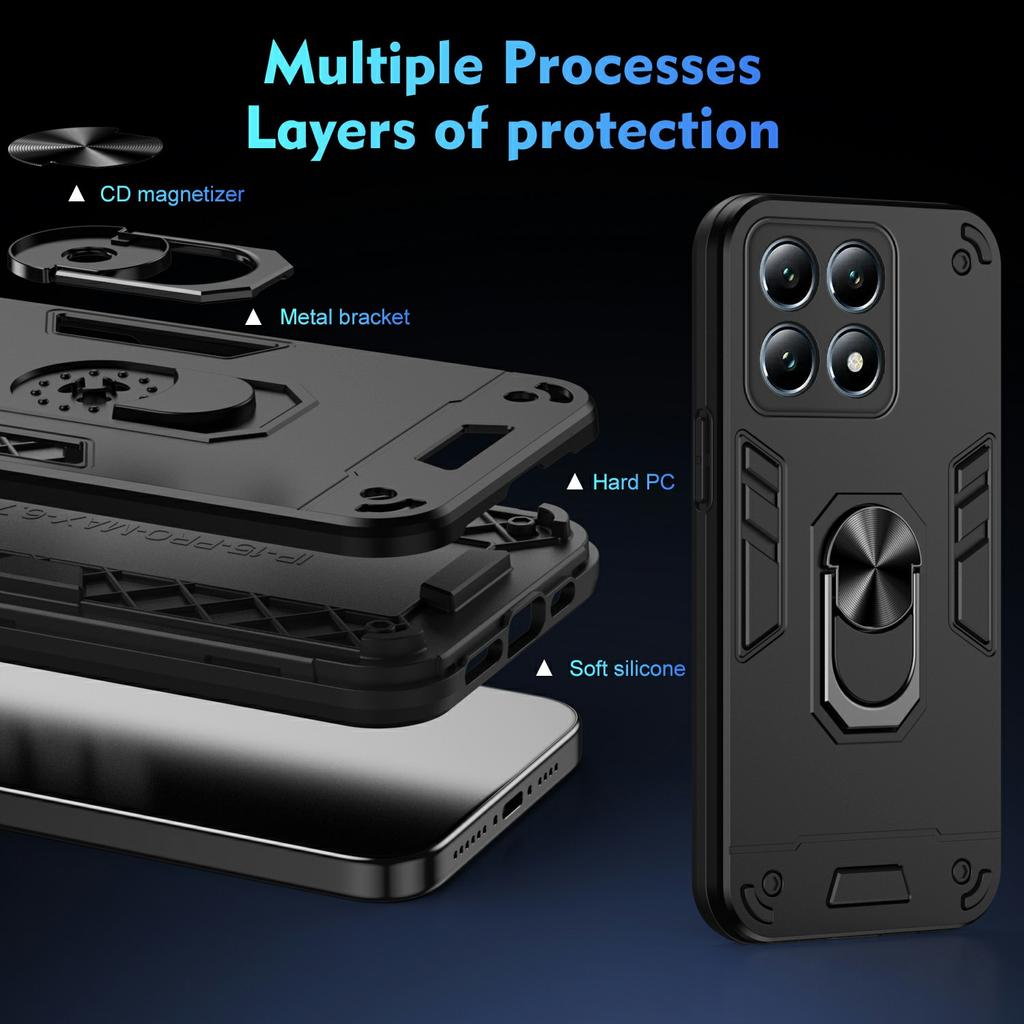For Xiaomi 14T Pro Case PC+TPU Drop Defend Phone Cover with Ring Kickstand