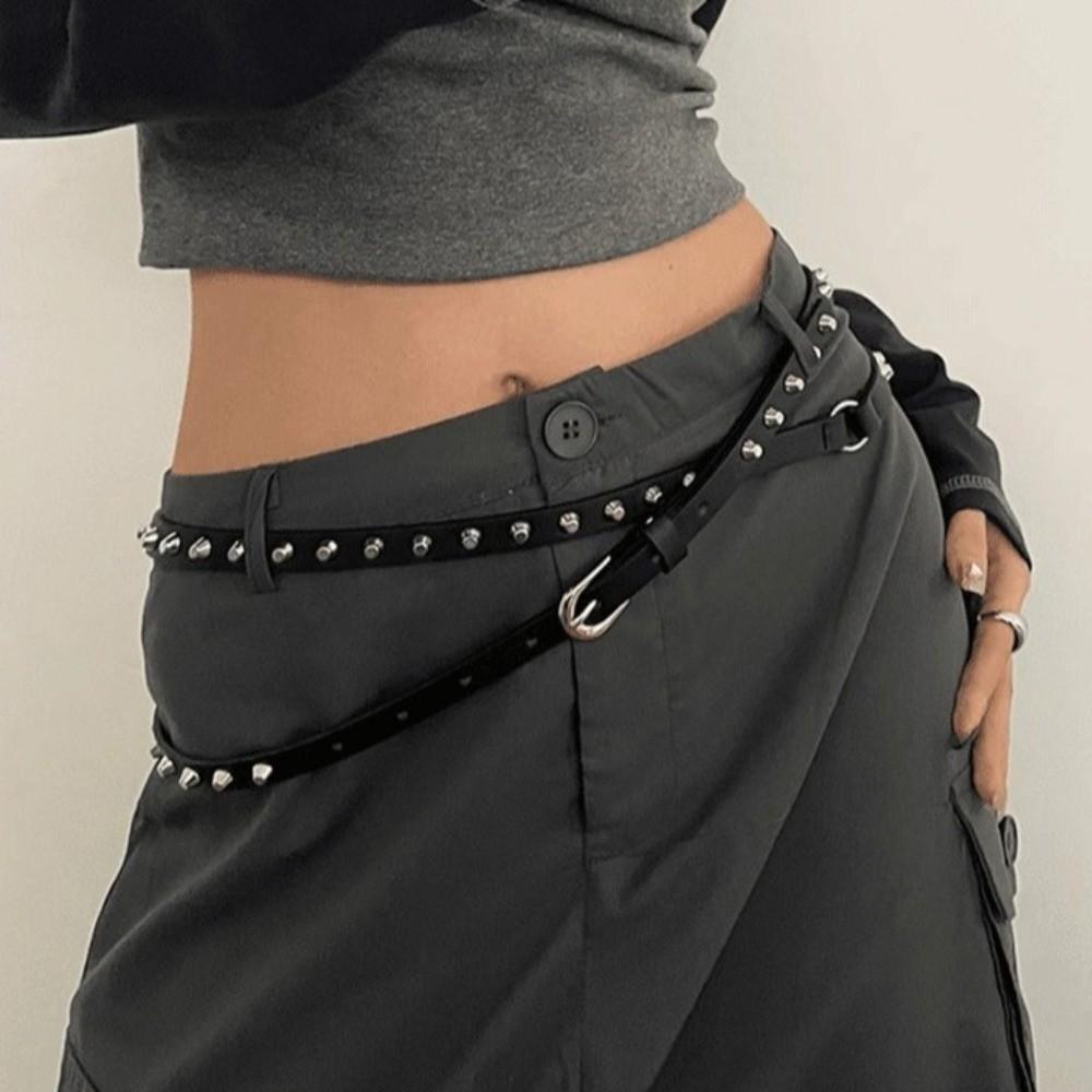 Doppelschleife Leder Taillengürtel Extra Lang Kleid Jeans Gürtel Punk Damen Nieten Gürtel Weiblich