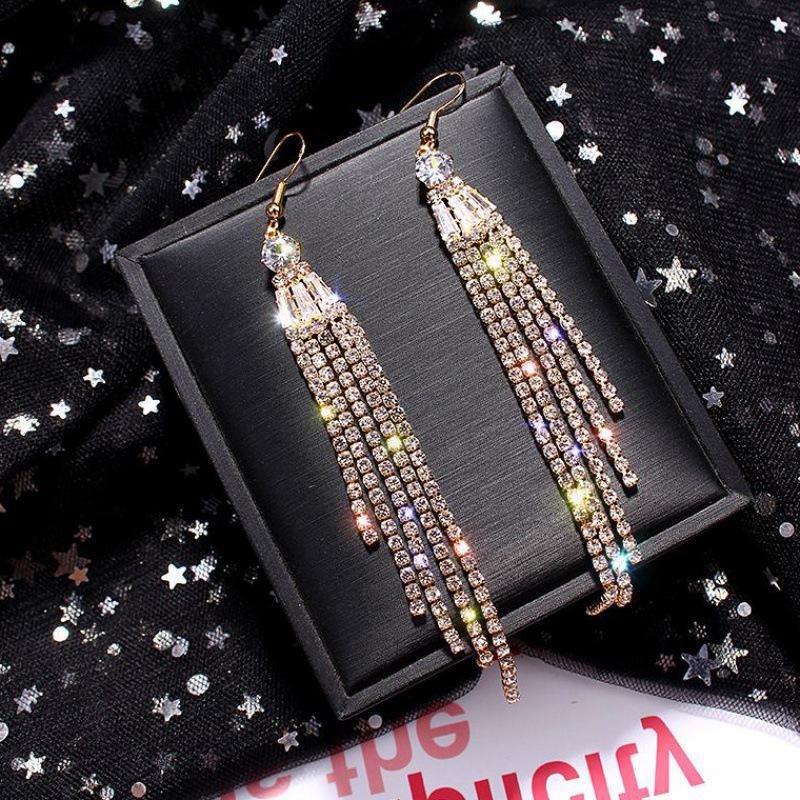 Elegant Long Diamond Tassel Earrings Super Fairy Style for Women Internet Celebrity Earrings