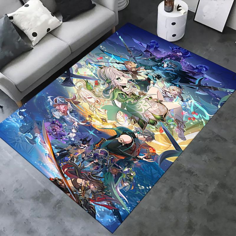 Office Carpet: Genshin Impact Fantasy Anime Characters Decorative Rug for Desk Chairs, Gaming Setup