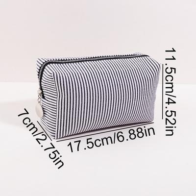 Cute Striped Canvas Pencil Case, Small Travel Pouch with Zipper, Large Capacity Portable Stationery Bag for School Office Girls