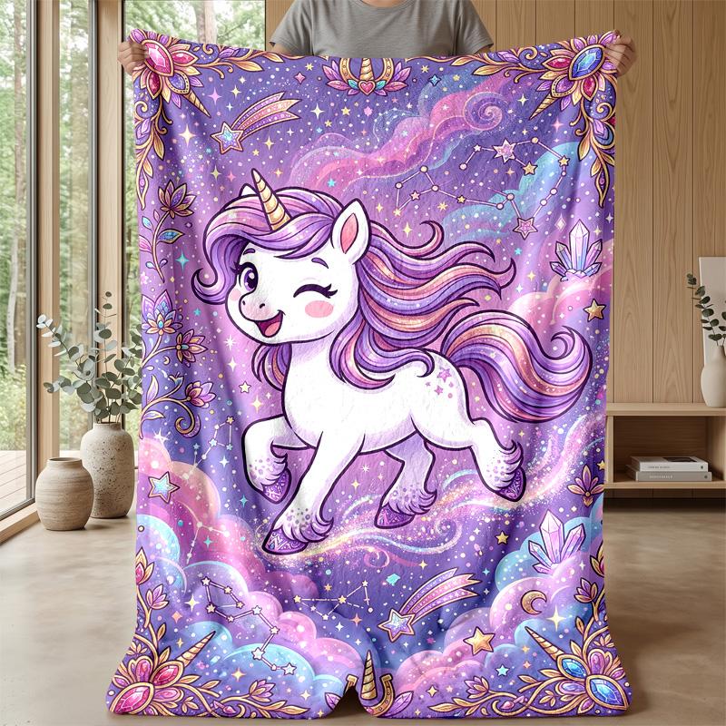 Fantasy Unicorn with Rainbow Theme Blanket Lightweight Warm Flannel Blanket Decorative Throw Blanket for Home Decoration