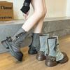 Fashion Metal-decorated Platform Boots for Women Casual Soft-soled Belt Jeans Designer Ankle Boots Ladies Spring Autumn Shoes Female