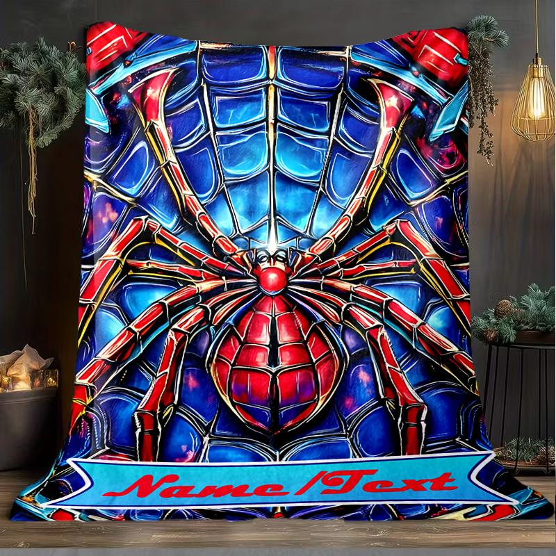 1PC Custom Name Spider-Man Web Art Outdooor Flannel Blankets Throw Blanket All-Season Throw Gift Bedspread for Couch, Bed, Camping Holiday Birthda