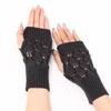 Knit Gloves Textured Leaf Design Soft Acrylic Fabric Cold Weather Fingerless Handwear Unisex Solid Color