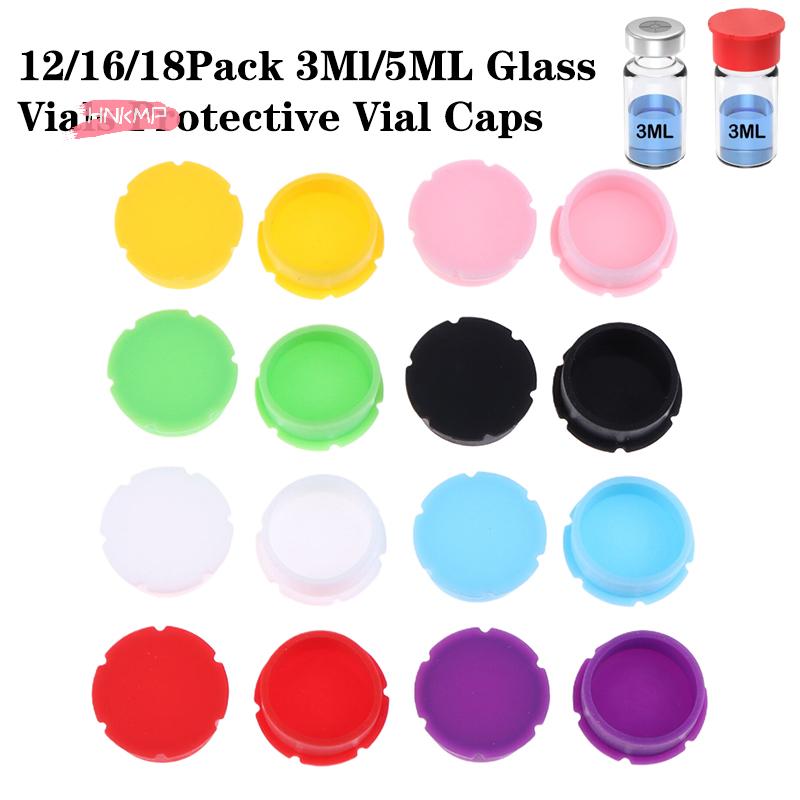 12/16/18Pcs 3/5ML Glass Vials with Protective Vial Caps Leak-Proof Dust-Resistant Lids Cover for Insulin Bottles - Flip Off Caps