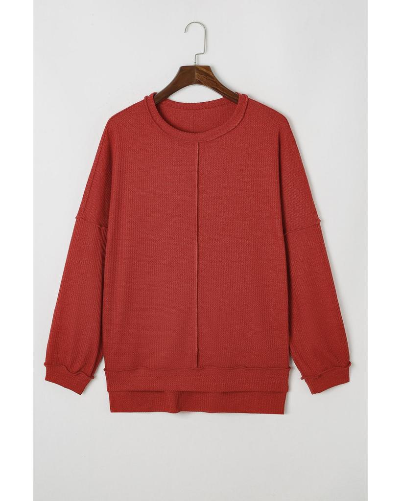 Azura Exchange Zlatý plamen Odhalený šev Detail Vaflový úplet Nadměrná velikost Top