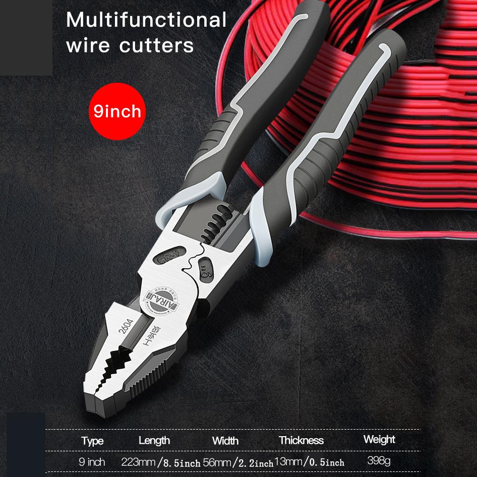 

AIRAJ 9 дюймов многофункциональные плоскогубцы комбинированные плоскогубцы для зачистки щипцов для резки тяжелых проводов плоскогубцы диагональные плоскогубцы ручные инструменты