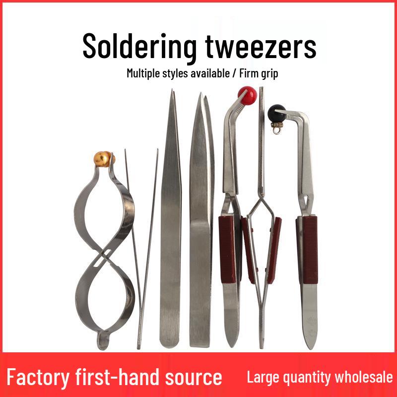 Spring-loaded Stainless Steel Jewelry Soldering Clamps: Straight, Pointed, Bent Tips, Serrated Anti-slip Design