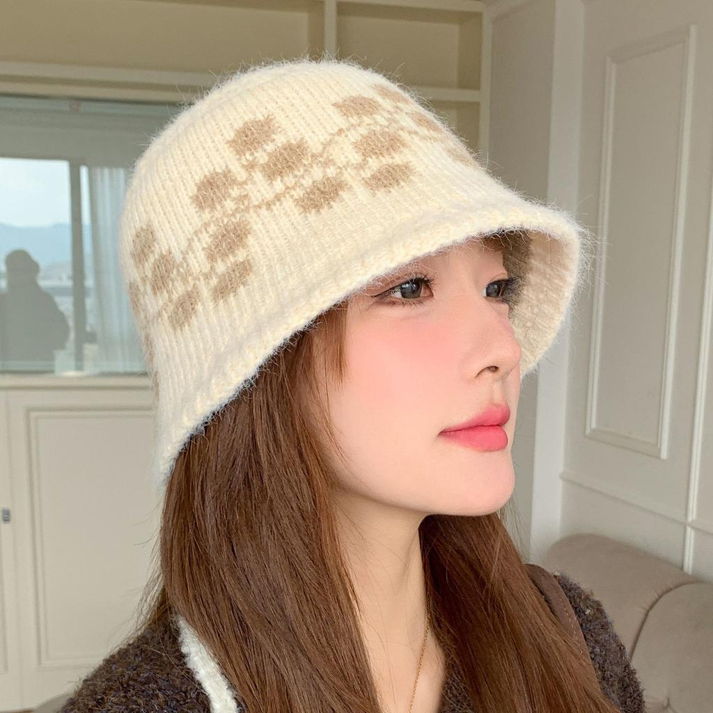 Vintage Jacquard Knitted Hat Autumn Winter Bucket Hat, Women's Hat Warm Ear Protection Beanie Wholesale