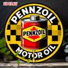 Retro Pennzoil Motoröl Rundes Metallschild Vintage Kariertes Logo Benzin Öl Wanddekoration für Garage Man Cave