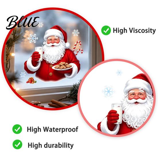 Removable Seasonal Glass Stickers Christmas Santa Claus Window Clings Reusable Static Holding Milk And Cookies Decorative Party Wall Murals