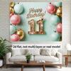 2D 11th Birthday Party Backdrop, Pink Mint Gold Balloon with Crown Background for Photo Booth