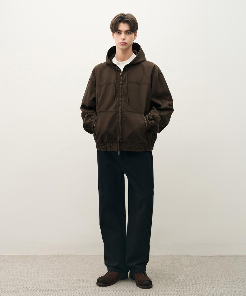 Draw Fit Washed Over Denim Hooded Zip-Up Jacket [Vintage Brown]