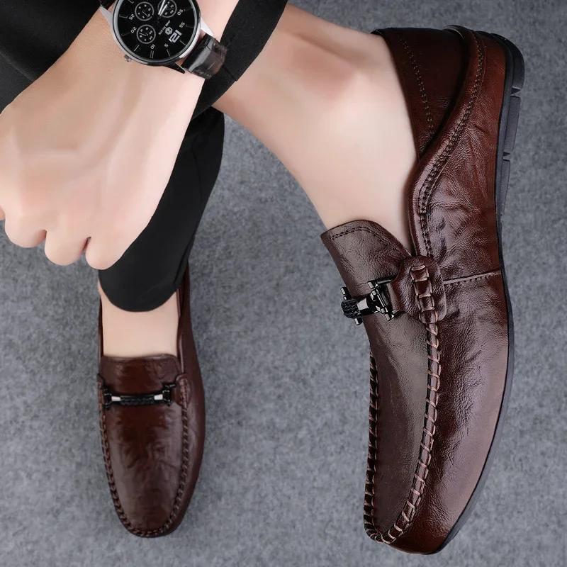 2025 New Men Breathable Casual Summer Shoes Hollow Out Men's Driving Shoes High Quality Male Business Shoes Leather Loafers