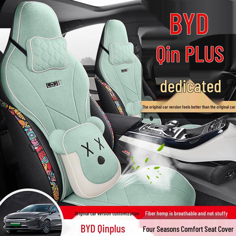 BYD Qin Plus All-Season Linen Cartoon Car Seat Cover