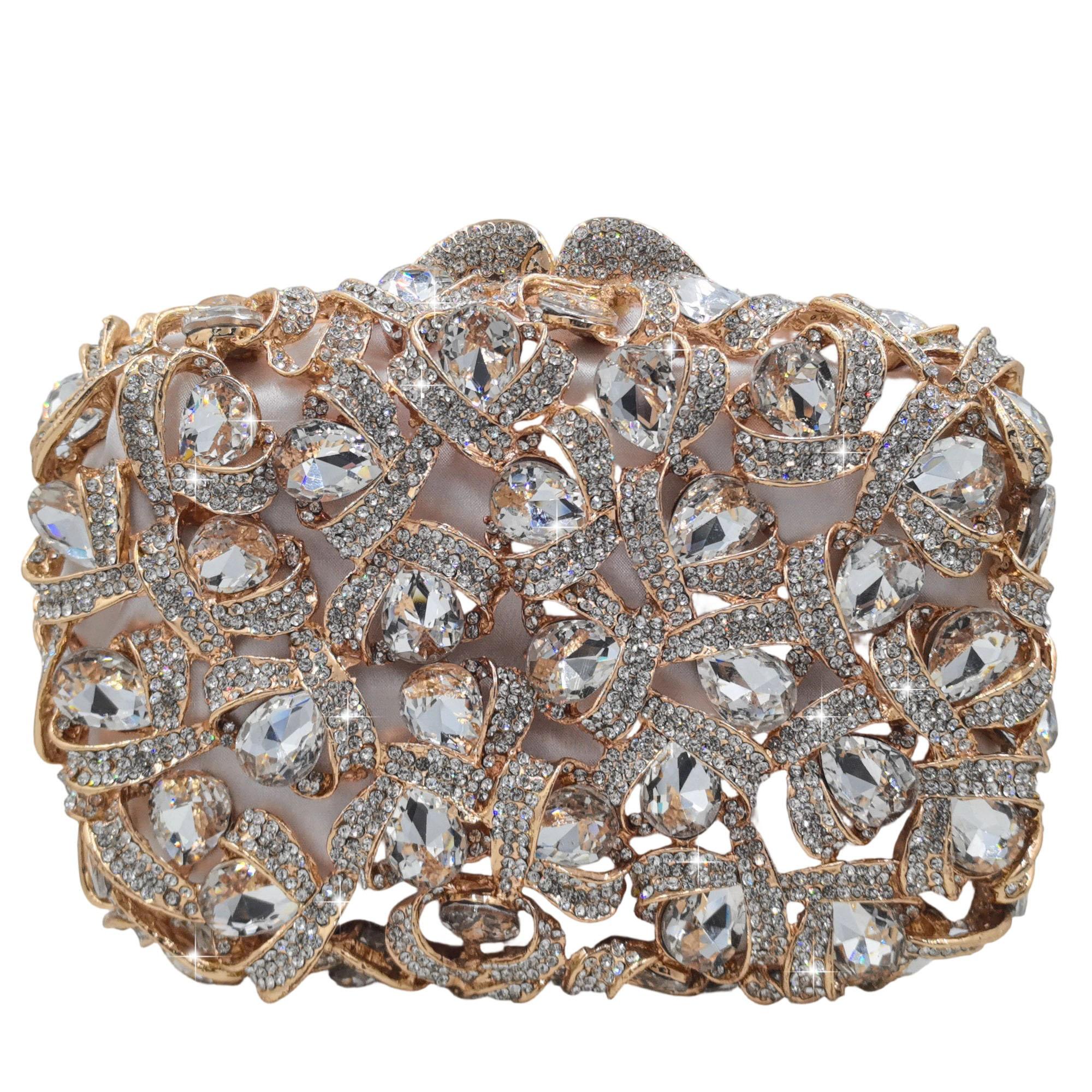 

Boutique De FGG Rosegold Women Crystal Clutch Purses, Formal Rhinestone Clutch for Wedding Party, Elegant Evening Minaudiere Bag Mini Size