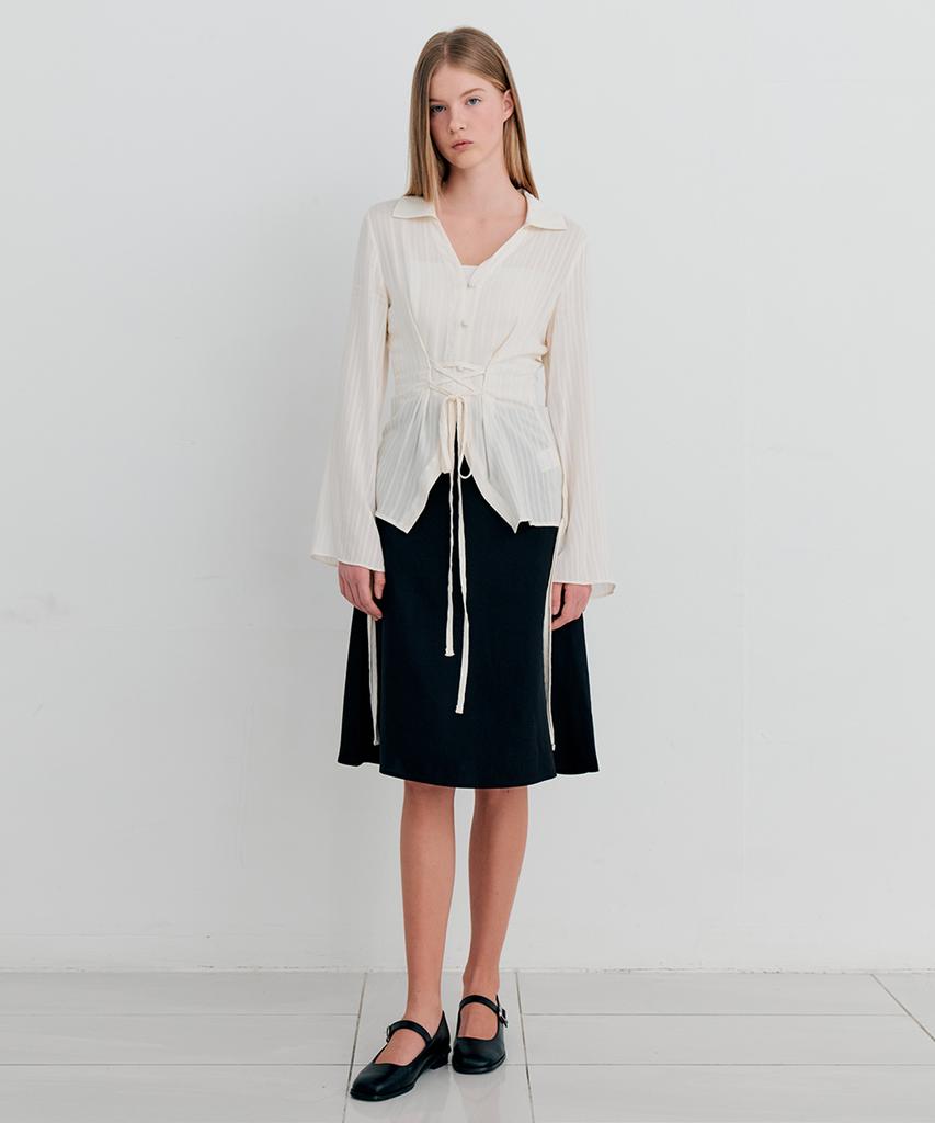 ITOV SEOUL Tencel Flare Midi Skirt Bk