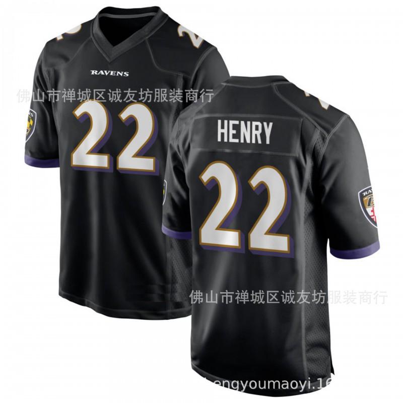 Maglia NFL Baltimore Ravens 22 Derrick Henry Football Uomo Maglietta Sportiva Viola Bianco Nero S-XXXL