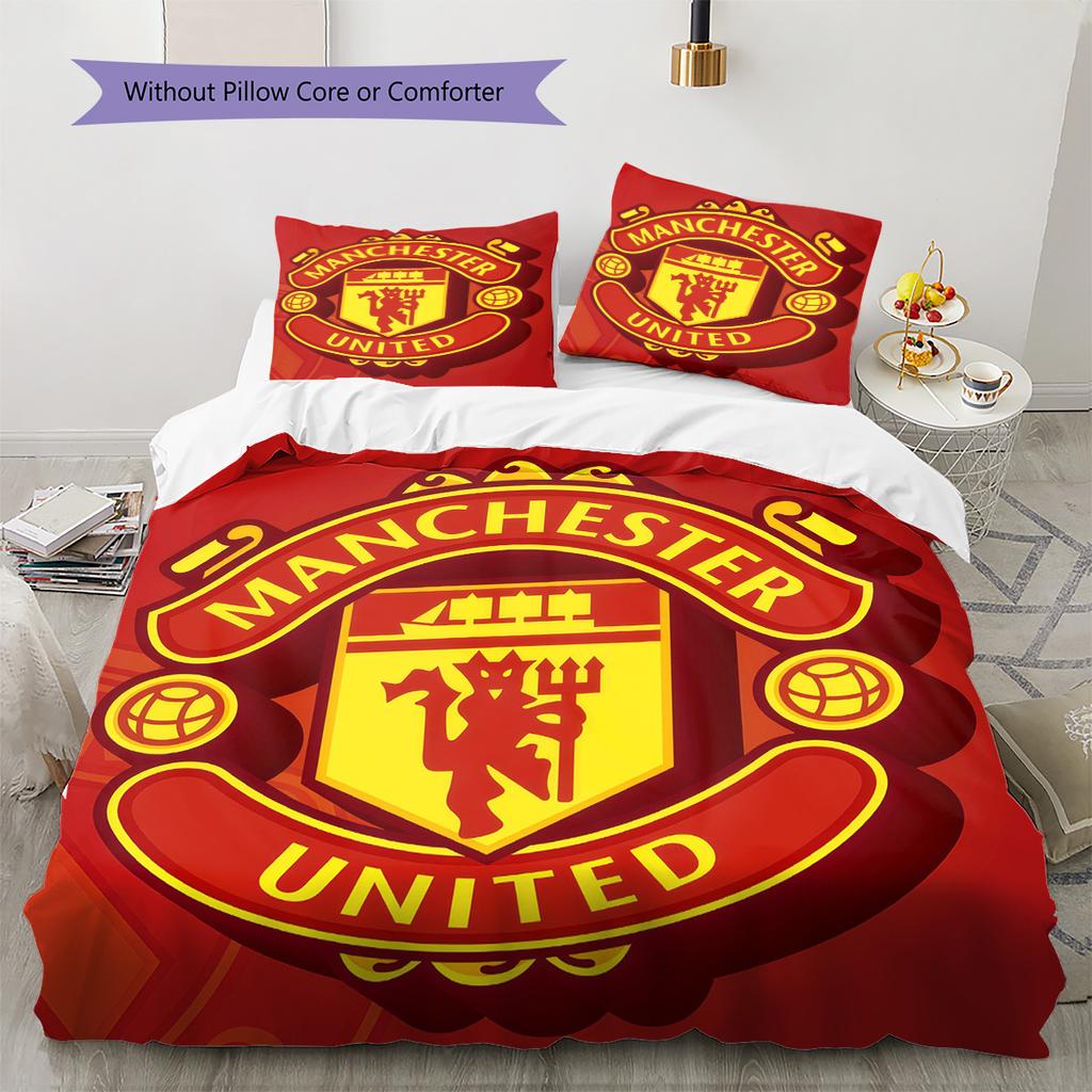 Man Utd Bedding Quilt Set Quilt Cover Pillowcase Home Decoration Birthday Gift (1 * Duvet Cover + 2 * Pillowcase, Without Core)