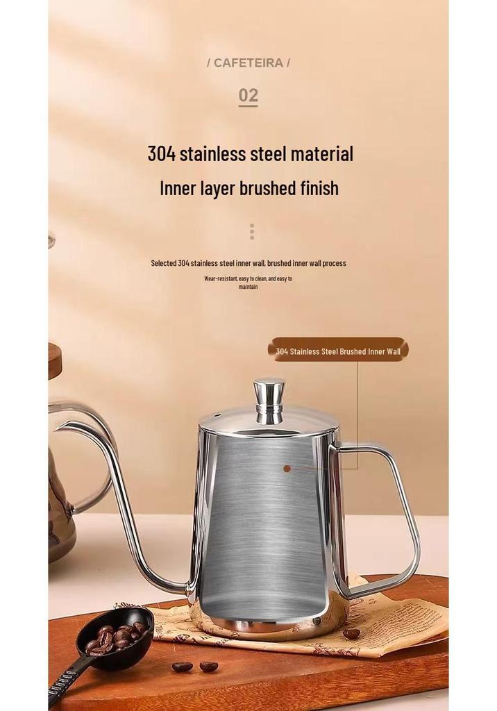 304 Stainless Steel Pour-Over Coffee Pot with Ear Handle, Narrow Spout for Home Drip Brewing