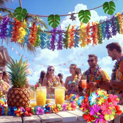 70 Pezzi Lei Hawaiani Decorazione per Festa Luau Foglie di Palma Tropicali Artificiali Fiori di Ibisco Bomboniere per Festa da Ballo Hula per Spiaggia