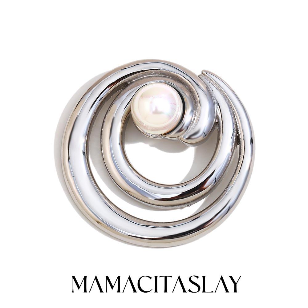 

MamacitaSlay Unique 18K Gold Plated Stainless Steel Round Pearl Brooch Waterproof Jewelry Unisex Creative Collar Decoration срібний