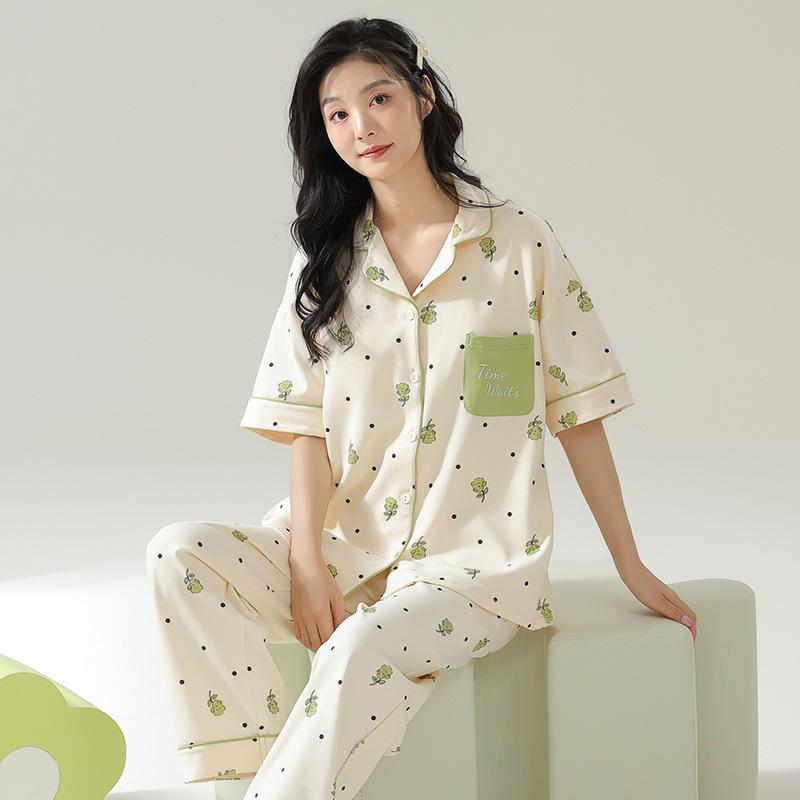 Pajamas Women's Summer Short-sleeved Gentle Wind Simple High-value Casual Women's Short-sleeved Loungewear Set