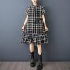 Short Sleeve Plus Size Vintage Plaid New In Dresses for Women Casual Loose Midi Long Summer Dress