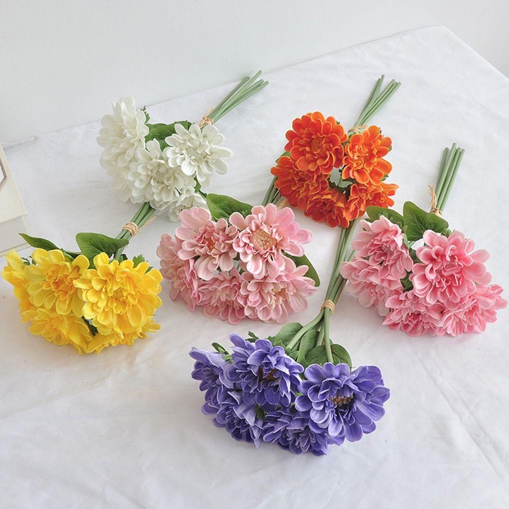Creative 5 Heads Daisy Artifcial Flower Multicolor PU Lifelike Flower DIY Photo Props Faux Flower Gift