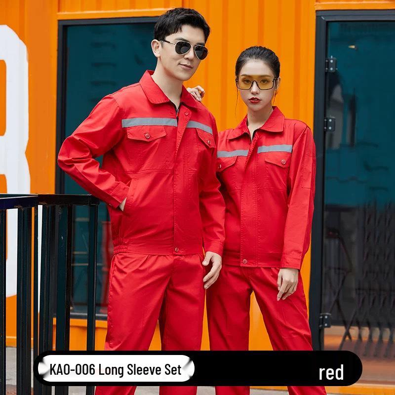 Reflective Polyester Cotton Workwear Set - Durable, Dirt-Resistant Clothes for Spring and Autumn Construction and Workshop Use