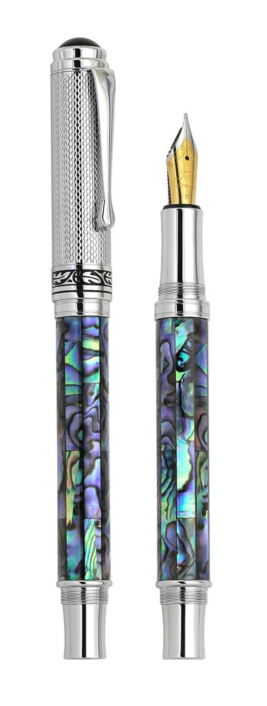 Xezo Maestro Fountain Medium Paua Chrome Limited Serial Numbered Pen, Nib, Shell, Plated, Handmade, Edition,