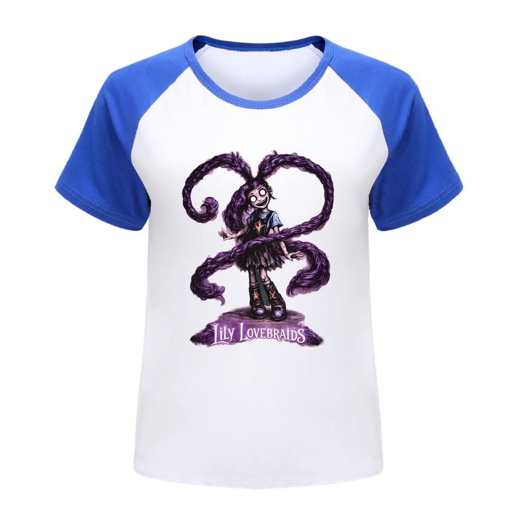 5582 Kids Girls Lily Lovebraids Print Raglan Sleeves Candy Color T-Shirt Top 100cm