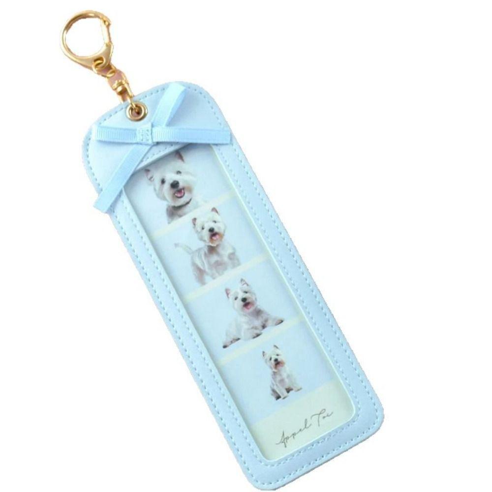 PU Leather Pet Photo Keychain Long Four Grid DIY Photo Clip Fashion PU Leather Keychain  DIY Craft