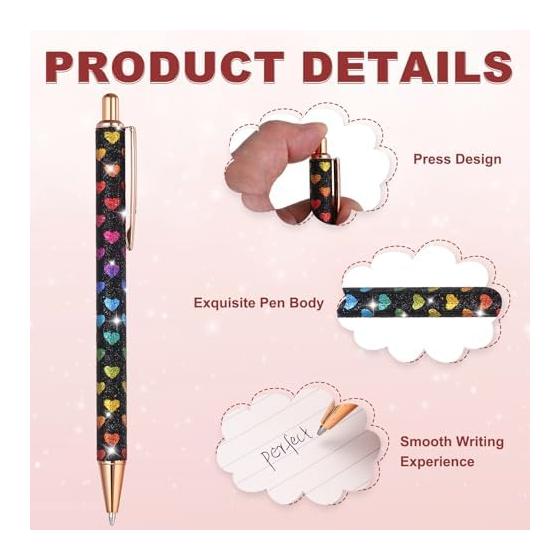 PATIKIL Women's Fancy Ballpoint Pen Set of 2, Medium Point 1.0mm, Black Ink, Glitter Ballpoint Pen, Metal, Knock Type, For Journaling, Christmas
