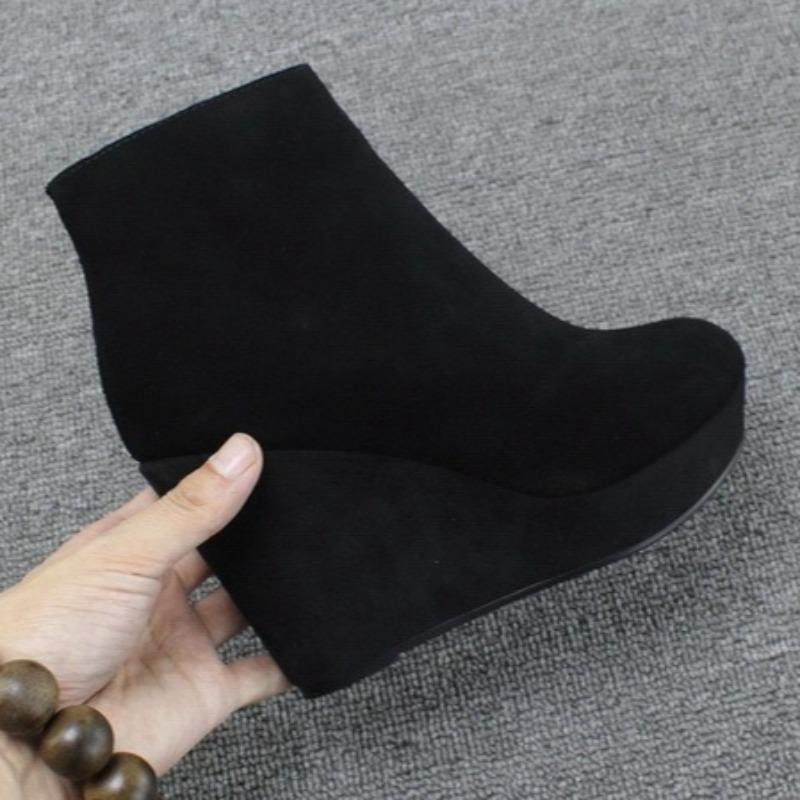 Fashion Platform Women High Heels Wedges Ankle Boots 2025 Winter Suede Designer Shoes Fashion Elegant Short Boots Dress New Trends Pumps