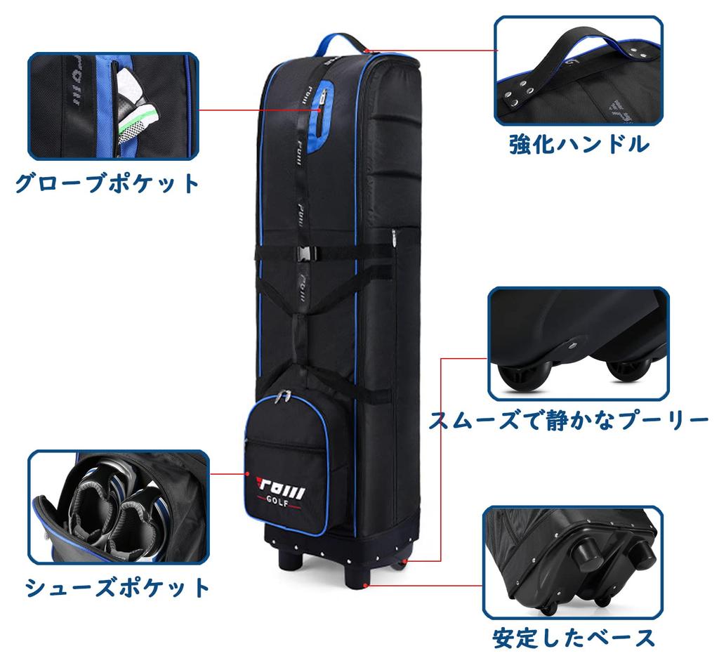 FMAFNLY Golftasche Golf Reiseabdeckung mit faltbarer Golf-Fluggesellschaft Golftasche Reiseabdeckung Passend für bis zu Schwarz Blau Abdeckung, Räder, Tasche, Koffer, Widerstandsfähig, 9,5"/48"