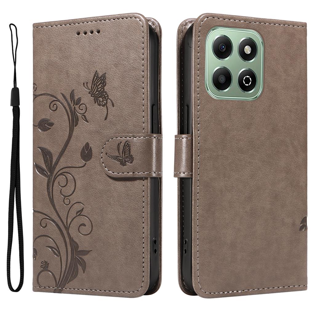 For Honor X6b 4G PU Leather Cases Flower Pattern Wallet Stand Phone Cover with Strap
