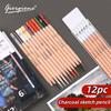 4/6/12/24Pc Natural Wood Matte Colored Charcoal Pencil Set for Students' Art Sketching and Drawing with Silver Foil Pens