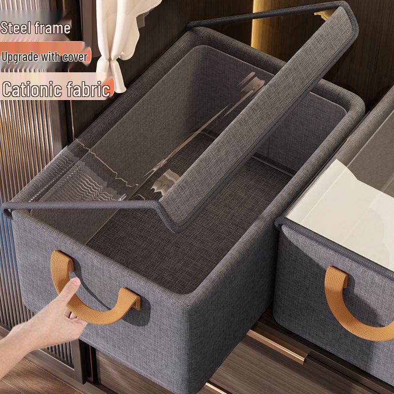 Foldable Steel Frame Fabric Storage Box with Lid for Clothes