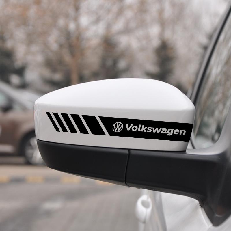2Pcs Car Stripe Stickers Rearview Mirror Reflective Vinyl Decals Decoration For Volkswagen Passat Polo Golf Beetle Caddy T5 Up Eos Tiguan SkodaA5