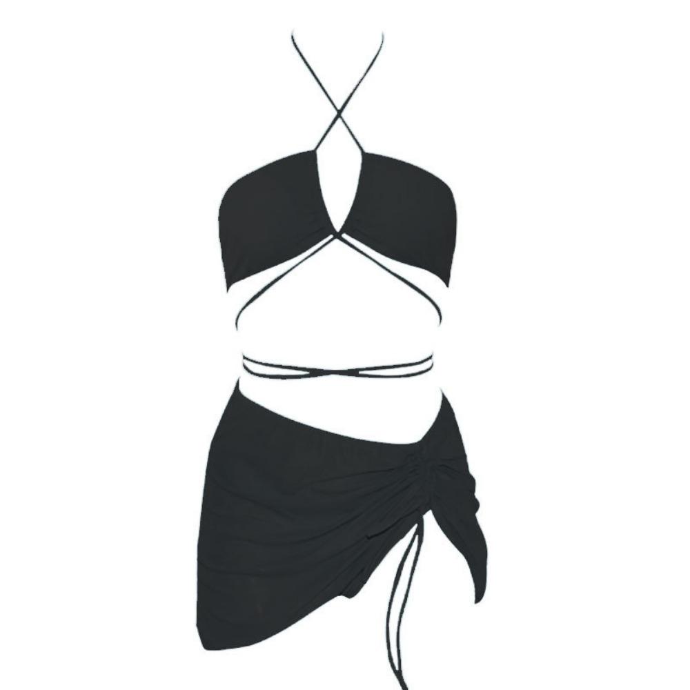 Sexy Strap Gauze Skirt Bikini Three-piece Set Gathers Beach Vacation Seaside Swimsuit